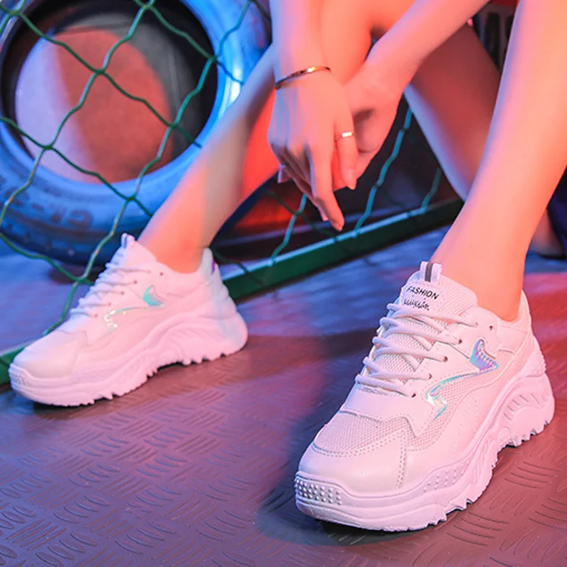 Женская Вулканизированная обувь Модные кроссовки Сетчатые на платформе Tenis Feminino