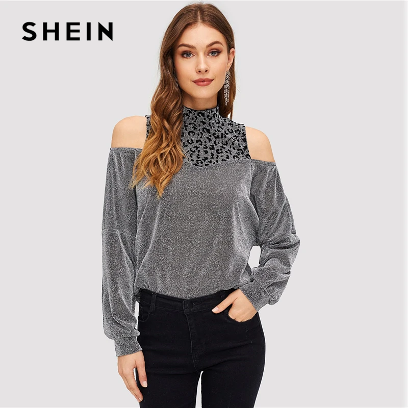 SHEIN Джемпер С Разрезами, Джемпер С Леопардовым Принтом И Открытыми Плечами