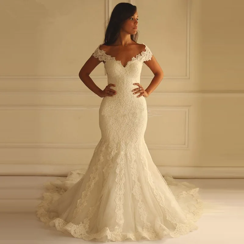 

Memraid Wedding Dresses 2019 Lace Appliques Vestido De Noivatulle Floor Length Bridal Gown