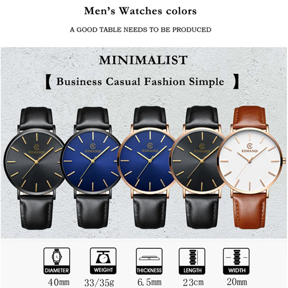 Дропшиппинг мужские деловые Часы Ультратонкий циферблат кожаный ремешок