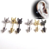 1 piece gold silver black surgical stainless steel earring stud punk love arrow ear tragus piercing fake ear taper for men women