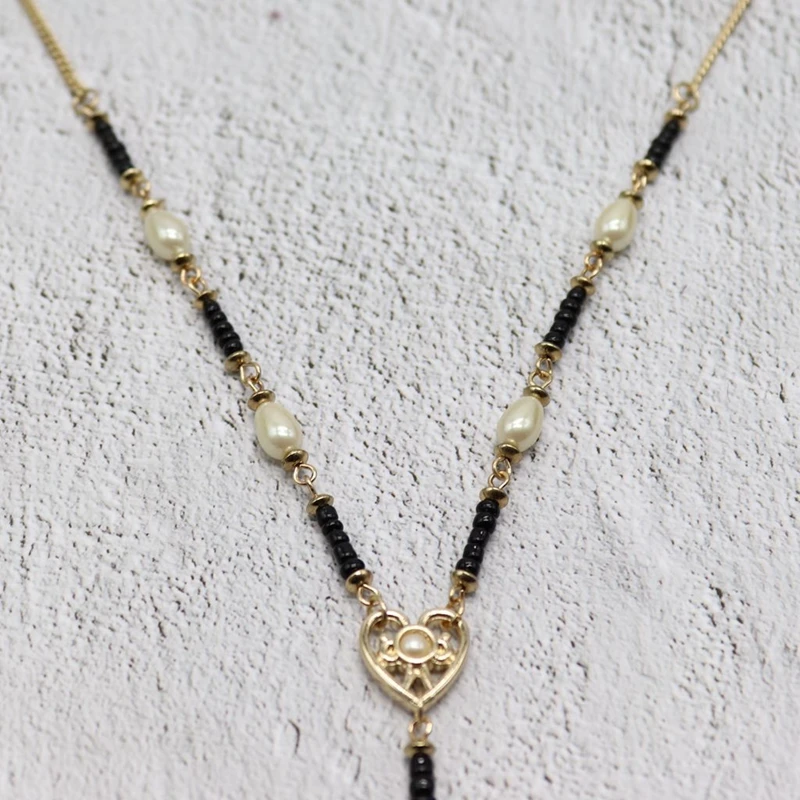 Женское колье с жемчужными бусинами Y-образным белым камнем в форме сердца 2017 |