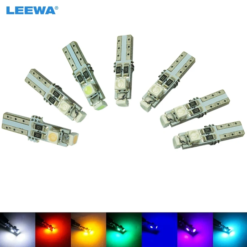 LEEWA 5X DC12V автомобильный T5 74 17 0 5 W 3SMD 1210/3528 Canbus безошибочный светодиодный светильник