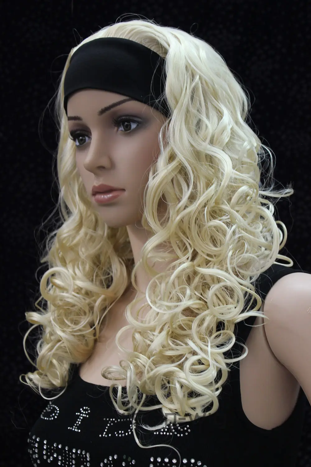 Excellent Pale Blonde Long Curls women Daily 3/4 half wig headband PTLG050 |