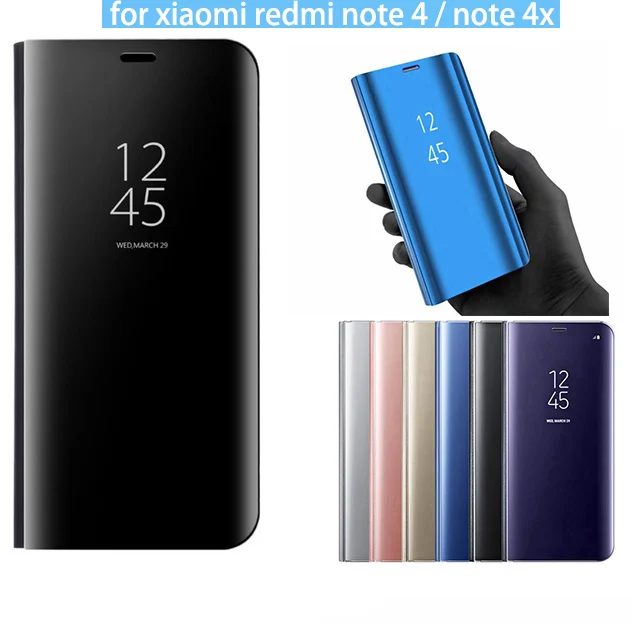 Роскошный прозрачный зеркальный кожаный чехол подставка для телефона Xiaomi Redmi Note 4