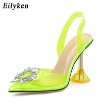 eilyken pvc transparent pointed toe diamond shoes women pumps stiletto green silver high heels fashion clear shoes size 41