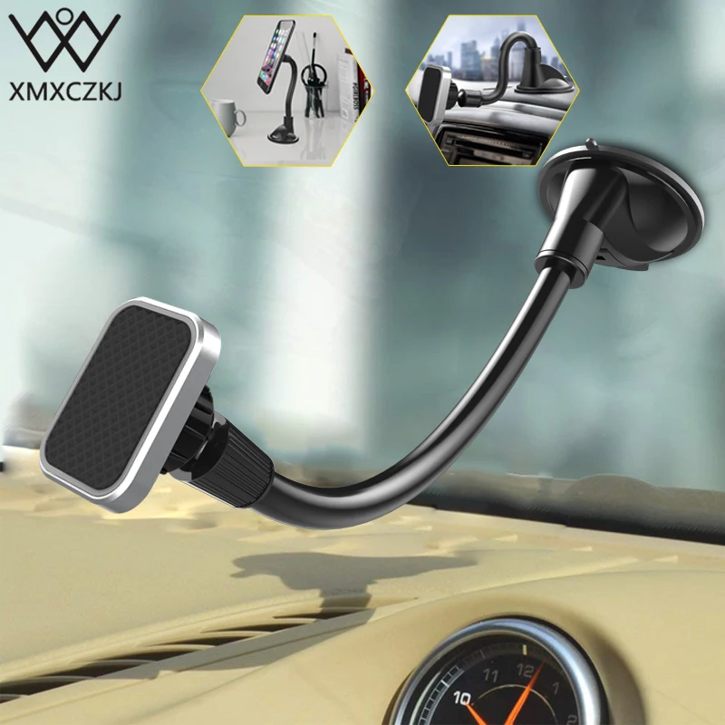 XMXCZKJ Long Arm Mobile Phone Magnetic Car Windshield Dashboard Mount Holder Desk Sucker Cup Cell Phone Stand For iPhone Xiaomi