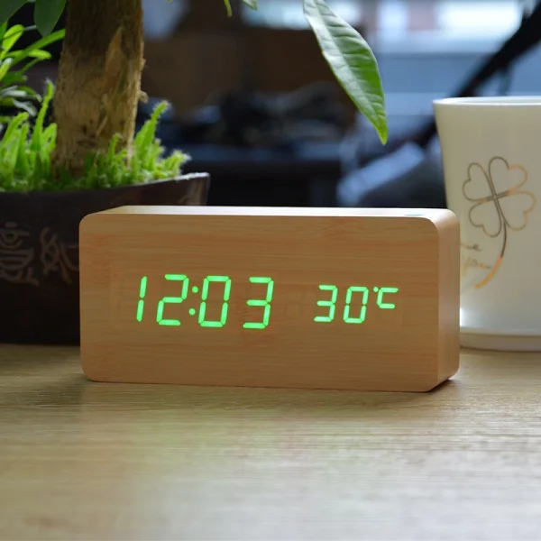 bamboo green FiBiSnoic светодиодный Будильник с температурным голосовым активированным люминесцентным дисплеем цифровые настольные часы - Цвет: bamboo green