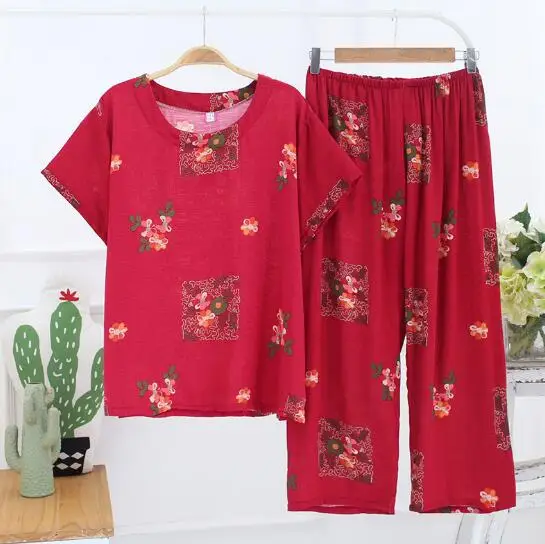 Пижама с коротким рукавом для женщин из хлопка и льна принтом повседневная