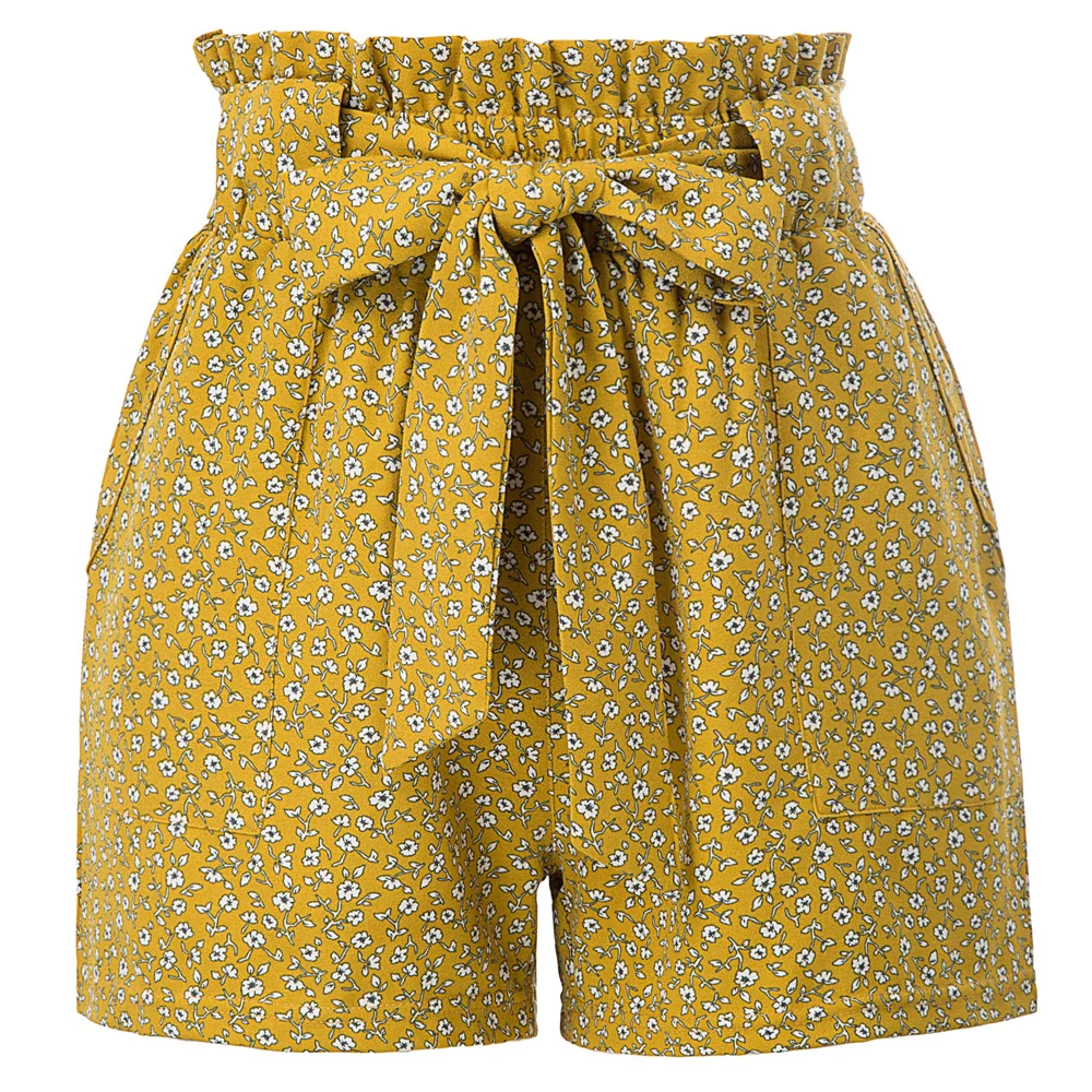 GK Women's casual shorts Summer Floral Pattern Elastic Waist Belt Decorated loose Shorts hot new high quality | Женская одежда