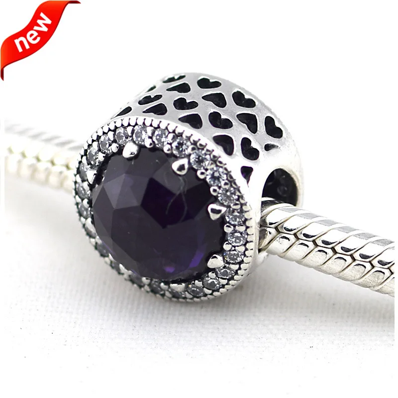 

CKK 925 Sterling Silver Jewelry Radiant Hearts, Royal Purple Crystal Original Charms DIY Beads Fits Bracelets For Jewelry Making