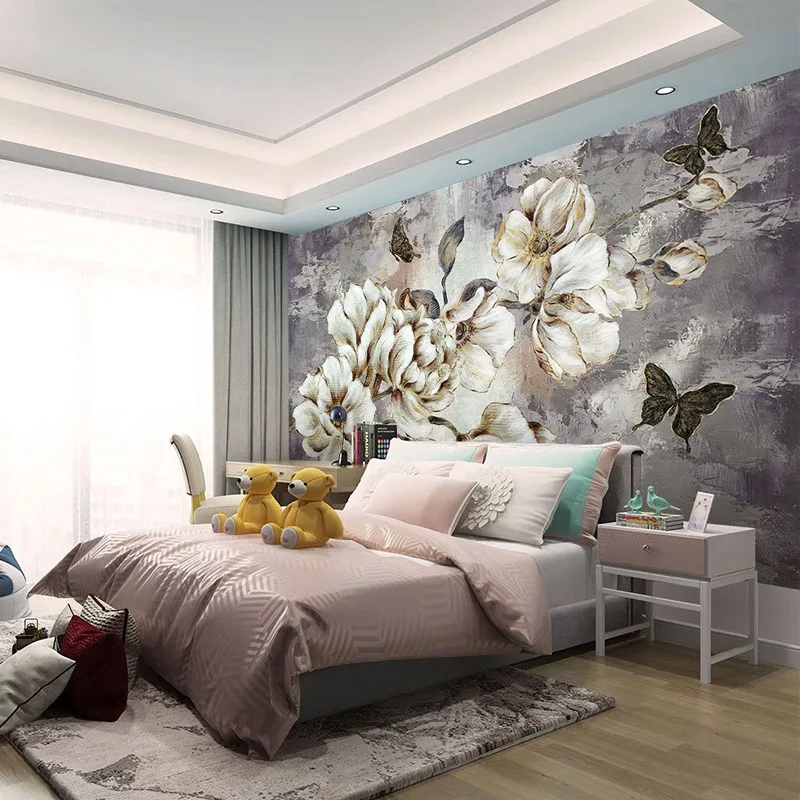 European Style Vintage Hand-painted Flowers Mural Wallpaper 3D Living Room TV Sofa Background Wall Decor Self-Adhesive Stickers |