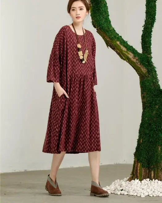 Ethnic Style Mori Girl Vintage Dress Women's Floral Medium Long Casual Shirt Robe Tunique Femme Hippie Boho Female Dresses | Женская