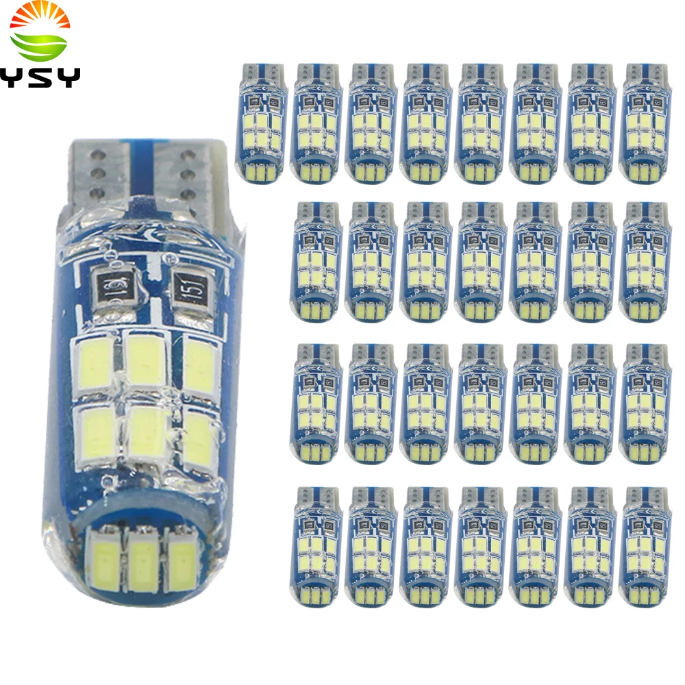 YSY 30 шт. LED T10 W5W led 194 168 15SMD 4014 Белый силиконовый светодиодный светильник для