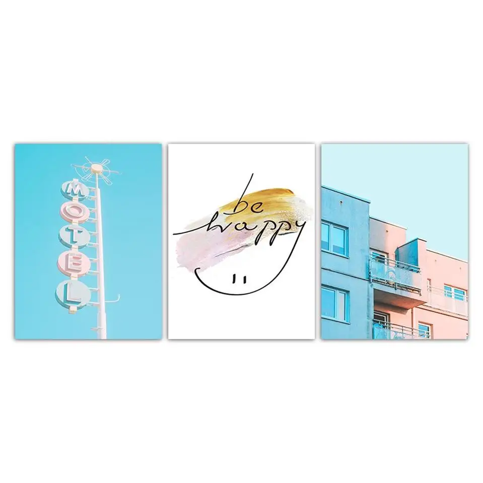 Be Happy! Quotes Art Fresh Nordic Landscape Posters For Kids Room HD Prints Canvas Painting Bedroom Decoration Wall Picture | Дом и сад