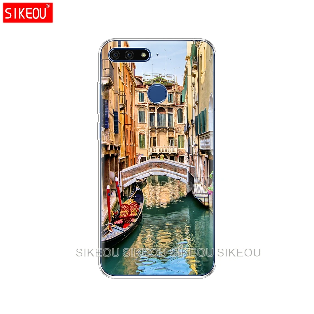 Силиконовый чехол для Huawei Honor 7A PRO 7C Y5 Y6 Y7 Y9 2017 2018 Prime Италия ночная Венеция пейзаж |