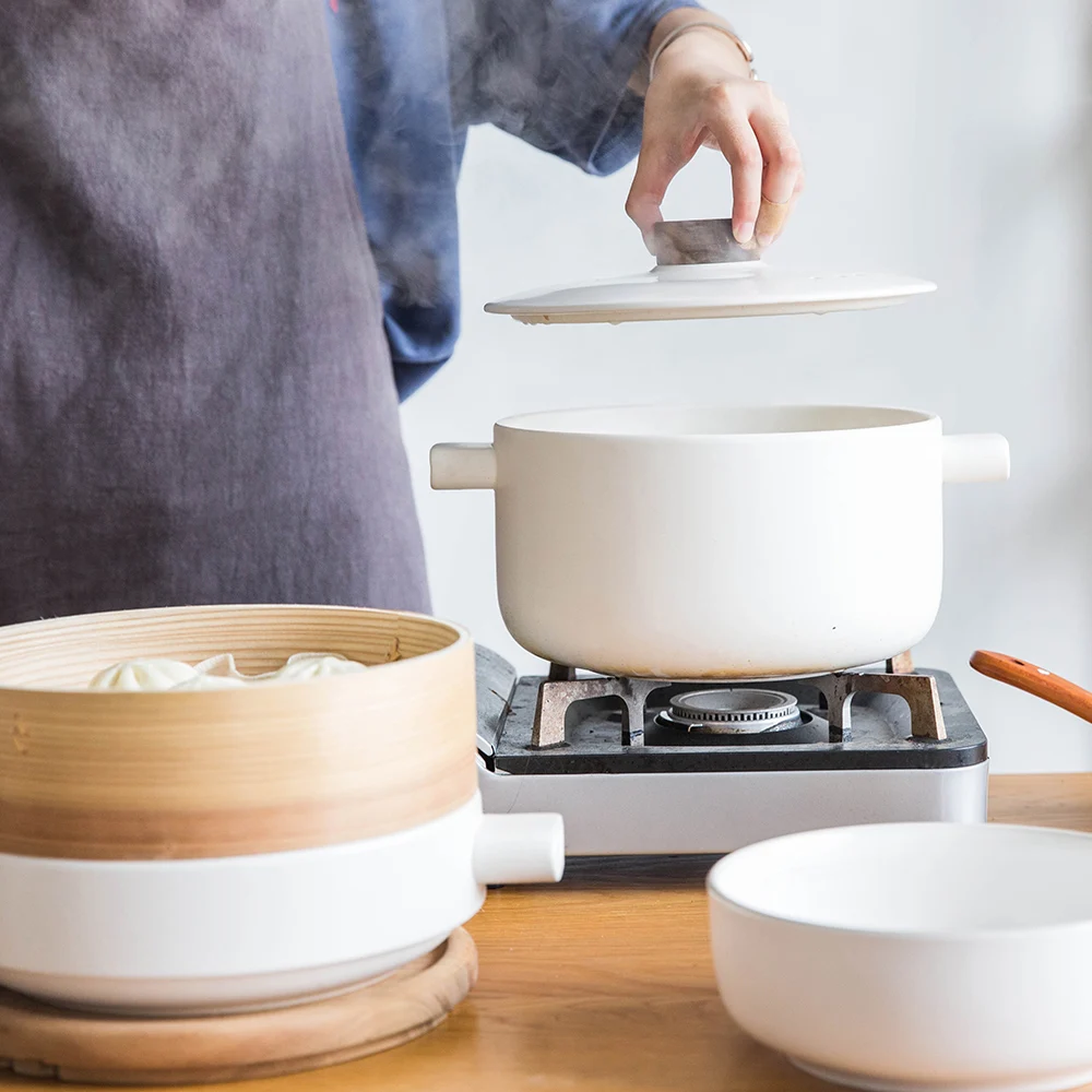 MDZF SWEETHOME Steamer Set - Personal (Ceramic Pot and Lid + Cedar Wood Basket) Heat Resistant Ceramic | Дом и сад