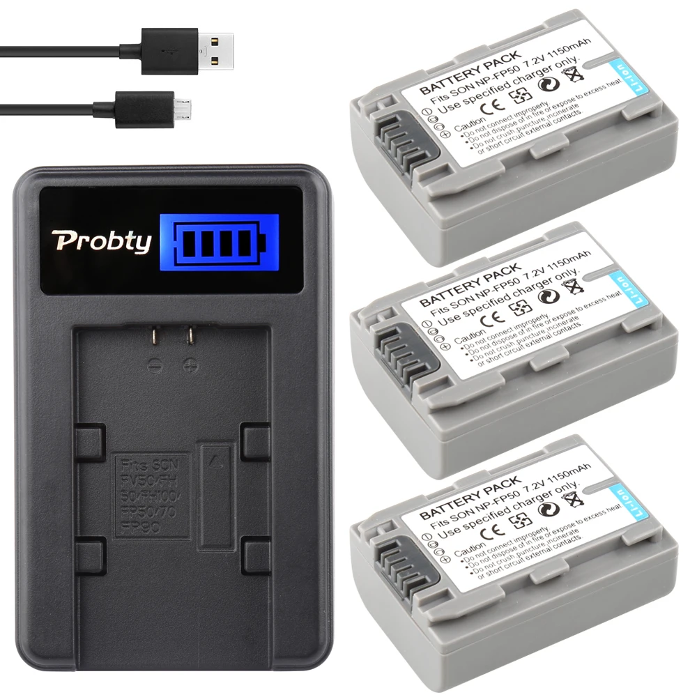 PROBTY NP FP50 FP51 батарея + ЖК зарядное устройство для SONY DCR DVD105 DVD405 DVD605 HC21 HC26 30 PM094|charger