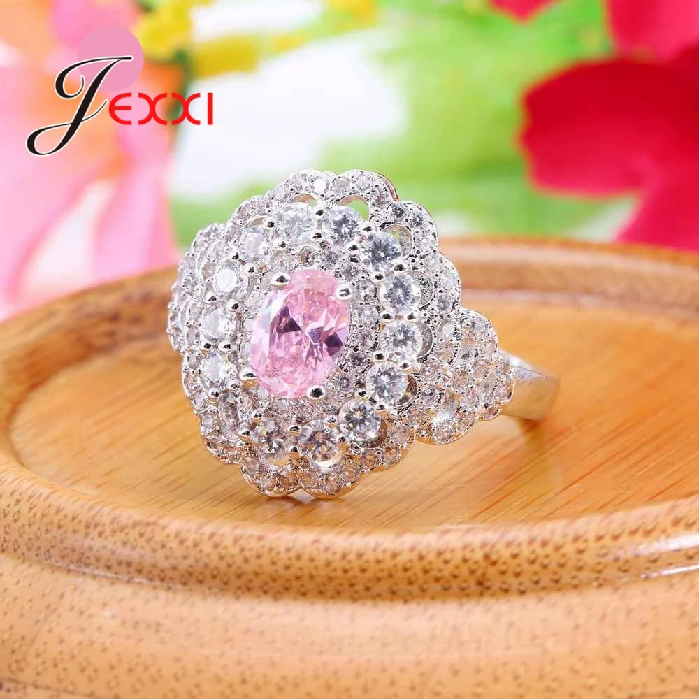 Женское кольцо из серебра 925 пробы с фианитами|flower ring|ring pinkcubic zircon |