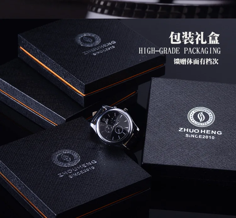 silver black withbox 1 шт usb зарядка Зажигалка часы мужские повседневные кварцевые часы дуги ветрозащитные беспламенные часы Зажигалка наручные часы JH338 - Цвет: silver black withbox