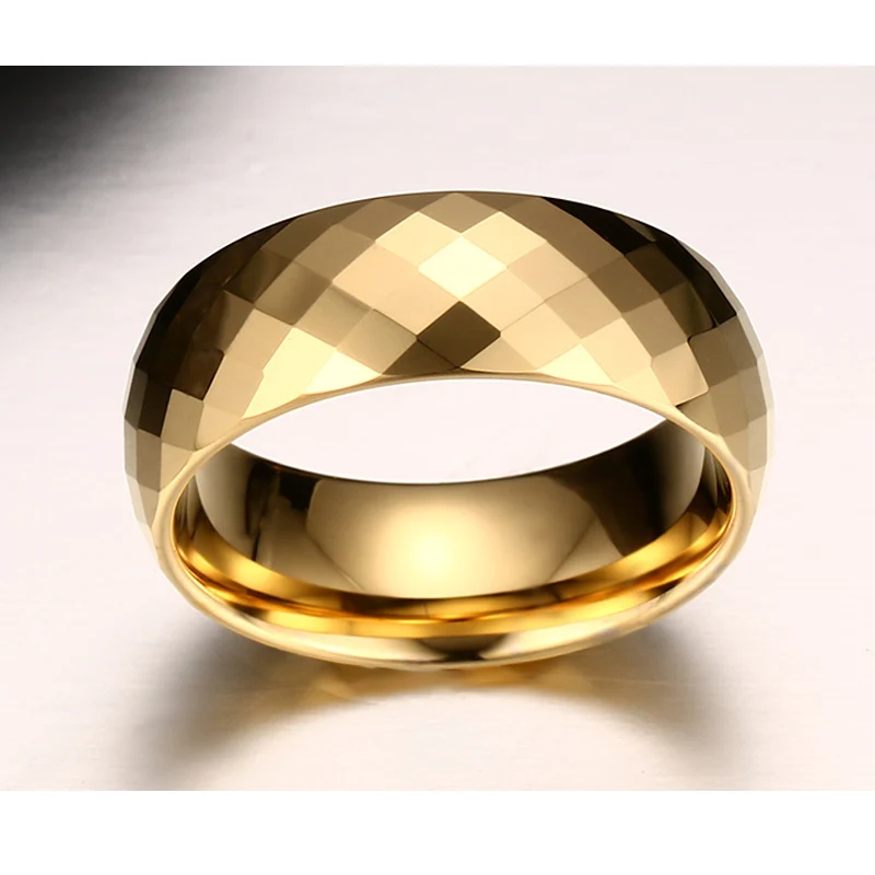 Gold Color Wedding Brands Tungsten Ring For Men 8mm Width Multi-faceted Geometric Male Anillos Anniversary Gifts | Украшения и