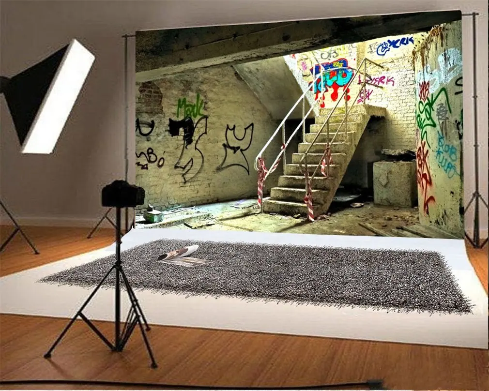 Фон для фотосъемки граффити ручной рисунок на винтажной кирпичной стене