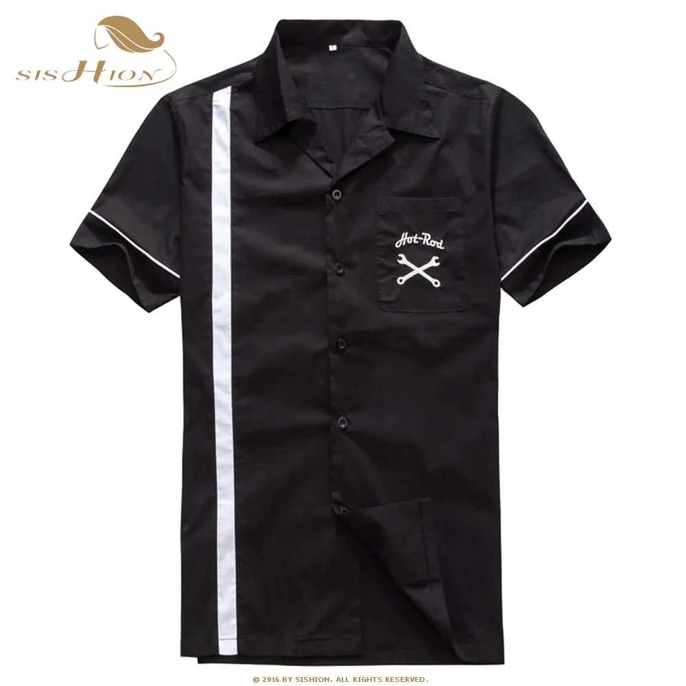 

SISHION Spring Cocktail Button Up Shirt camisa masculina ST114 Short Sleeve Cotton Mid-Century Inspired Men Shirt