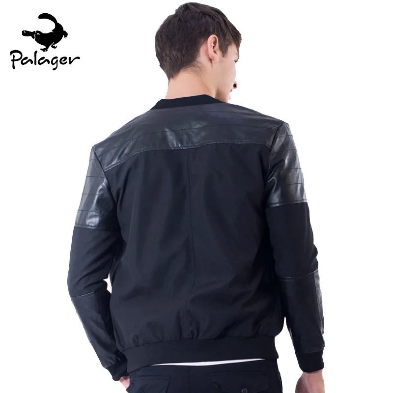Palager бомбардировщик куртки моды для мужчин мужские slim fit легкий кожа лоскутные