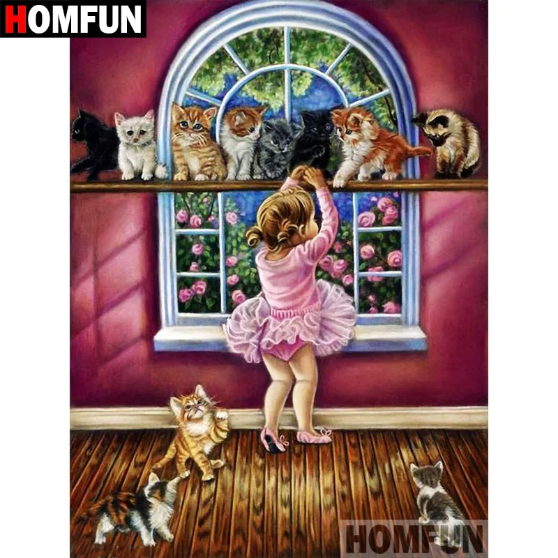 

HOMFUN 5D DIY Diamond Painting Full Square/Round Drill "Cat baby" Embroidery Cross Stitch gift Home Decor Gift A09168