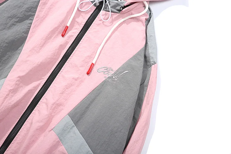 Мужская ветровка с капюшоном в стиле хип хоп винтажная куртка розового цвета