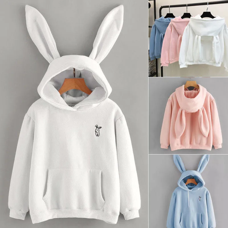 Womens Girls Cute Rabbit Ear Long Sleeve Hoodie Autumn Winter Warm Sweatshirt Ladies Casual Hooded Pullover Tops Coat | Женская одежда
