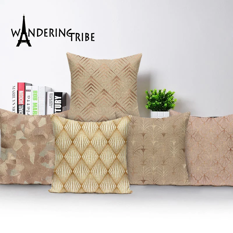 

Rustic Style Cover Pillows Gold Cover Cushion Kissen Simple Style Decorative Pillowcase Shabby Chic Geometric Decor Cushions