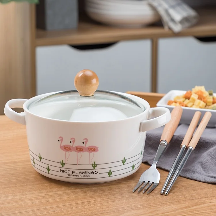 3 OUSSIRRO Фламинго мультяшная креативная миска для лапши с крышкой керамическая чаша Милая Студенческая чаша для супа - Цвет: 3