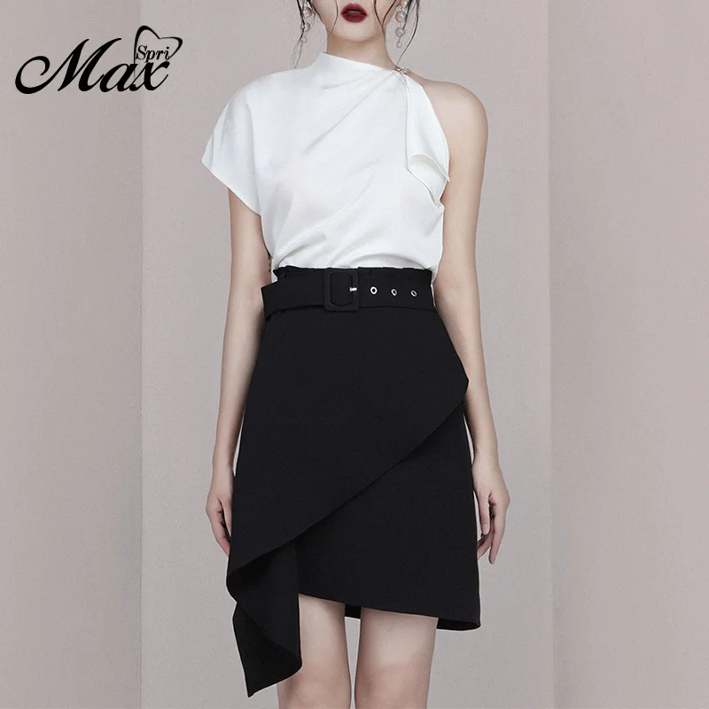 Женское асимметричное платье Max Spri белое мини-платье с асимметричным плечом и