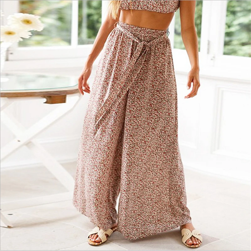 Брюки женские с широкими штанинами модные длинные свободные штаны завышенной