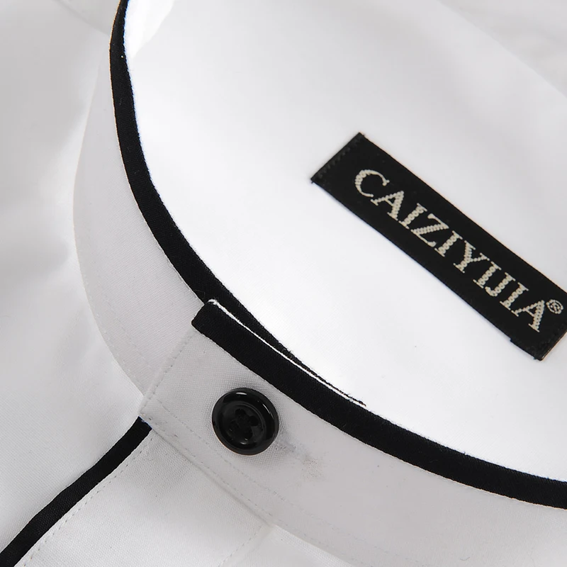 Рубашка CAIZIYIJIA мужская с воротником-хомутом 2018 хлопок приталенная длинными