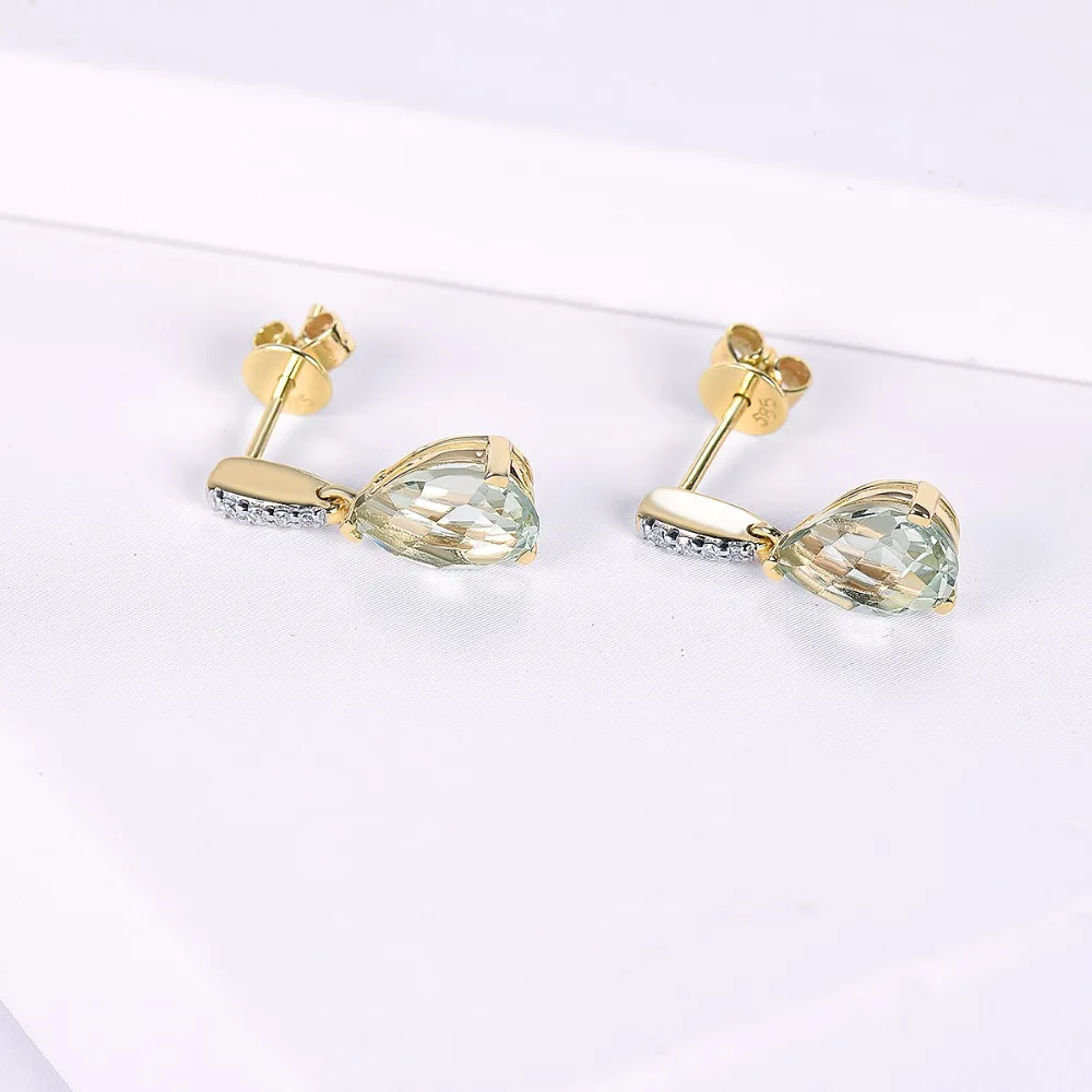LP натуральный драгоценный камень зеленый аметист 2.68ct Настоящее 14KY золото обручение висячие серьги с бриллиантами хорошее ювелирное изделие для женщин девочек подарок