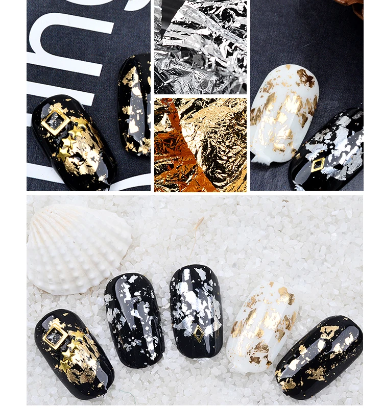 Gelfavor 12 горшок/набор золотой серебряный блеск для ногтей наклейка из фольги