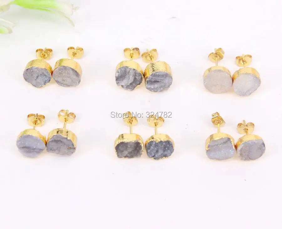 5 пар 9 мм серьги гвоздики из натурального кварца мода драгоценные камни золотые