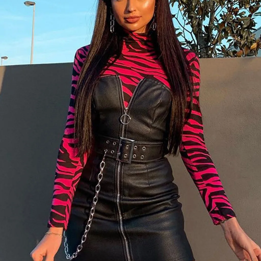 WomailFashion женский сексуальный леопардовый принт стоячий воротник с длинными