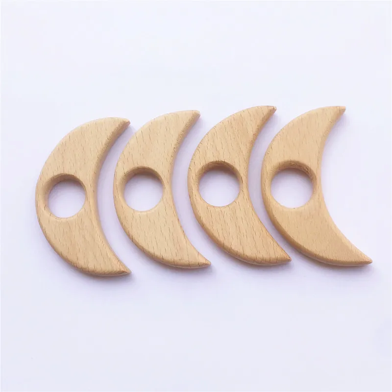

Chenkai 10pcs Organic Baby Wood Moon Teether Natural Teething Grasping Toy Baby Toddler Wooden Teether DIY Newborn Baby Gift