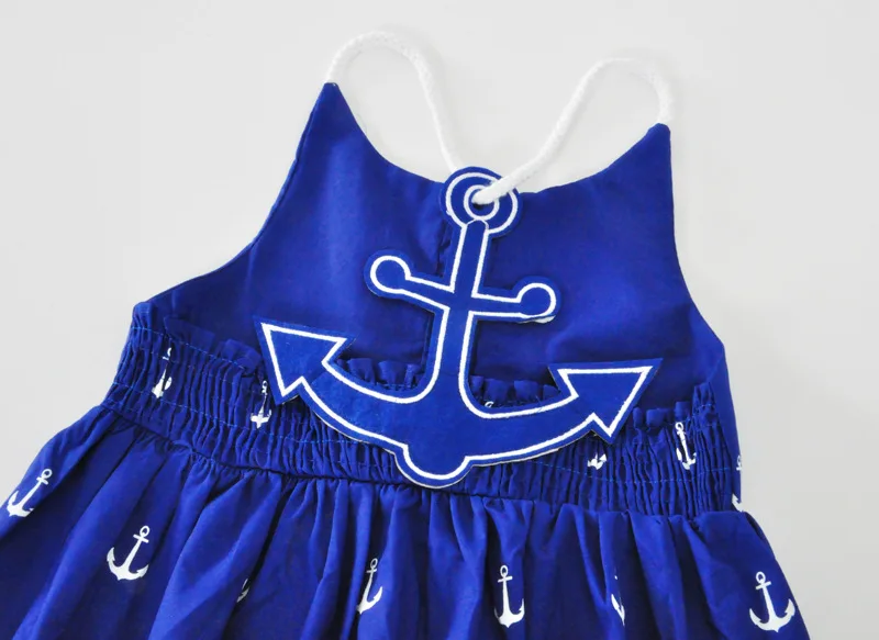 2017 г. Темно-синее платье для девочек с рисунком якоря летние хлопковые милые