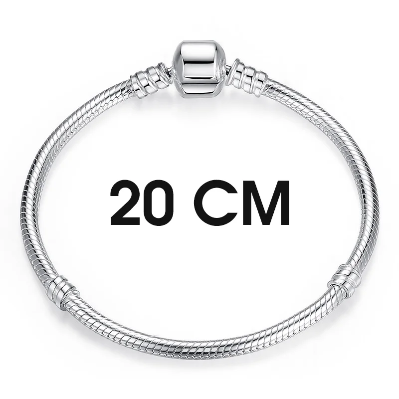 20CM Length BISAER, Настоящее серебро 925 пробы, Женский Змеиный браслет с цепочкой и бусинами& браслет для шармов, роскошные ювелирные изделия Pulseira WEUS902 - Окраска металла: 20CM Length