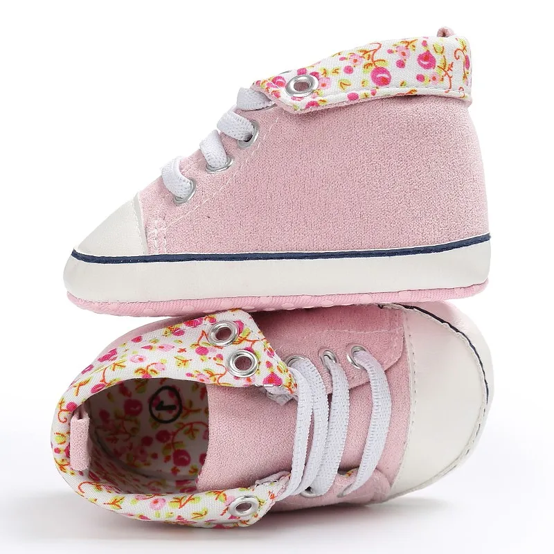 

Infants Baby Crib Shoes Classic High Top Fashion Flower Printed Lace-up Prewalkers Sports Sneakers 0-18M