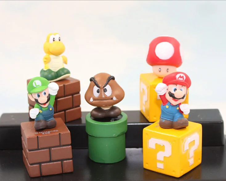 5 шт./компл. Super Mario Bros Комплект, конструктор, Марио Гумба Марио Луиджи Troopa и Гриб Мини Фигурки игрушки