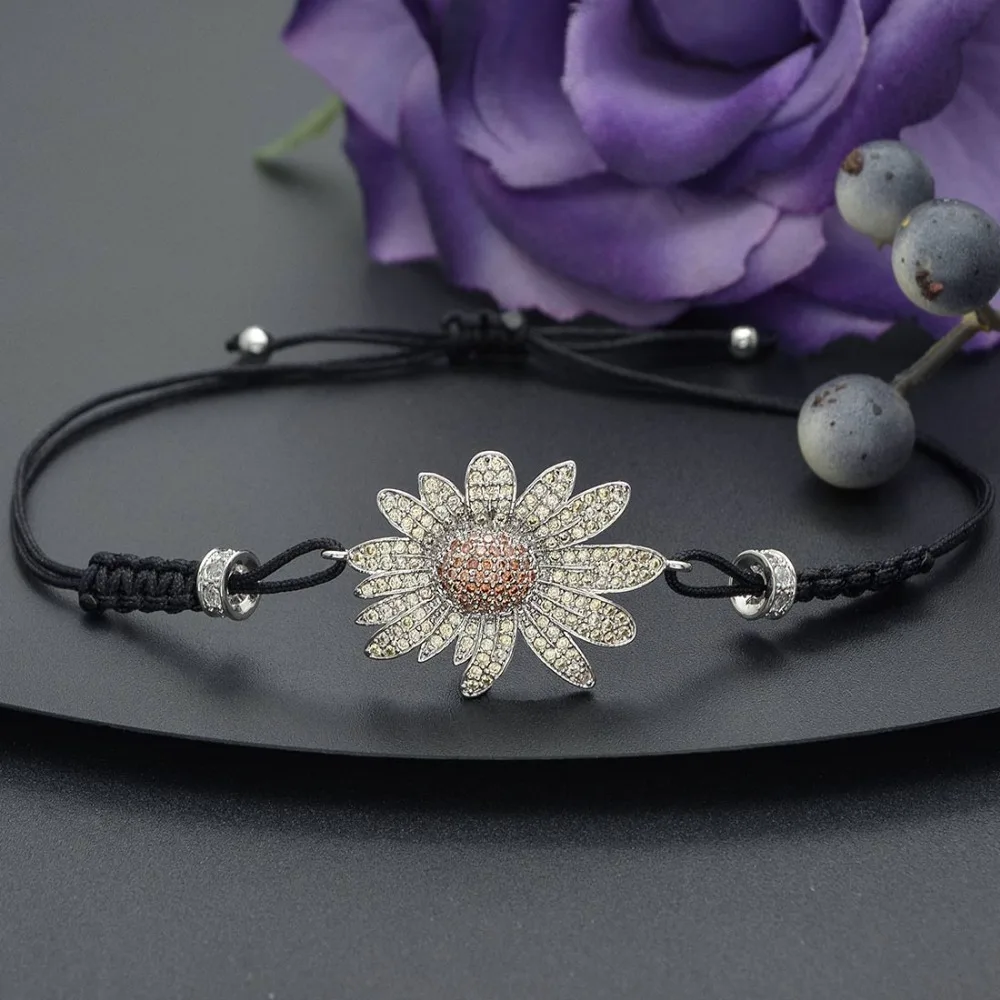 

Adjustable Size Luxury Flower Cubic Zirconia Dubai Women Bridal Wedding Engagement Paty Bracelets Fashion Jewelty