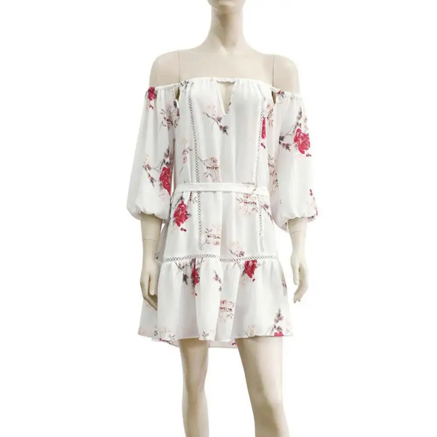 Женское пляжное платье белое кружевное без бретелек с длинным рукавом и