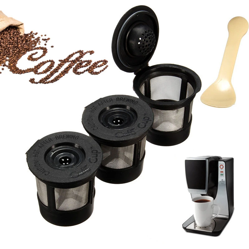 

3pcs/Set Plastic Coffee Filters Strainer Basket Coffee Capsule For Keurig For K-cup Coffee System Reusable Filter With 1 Spoon