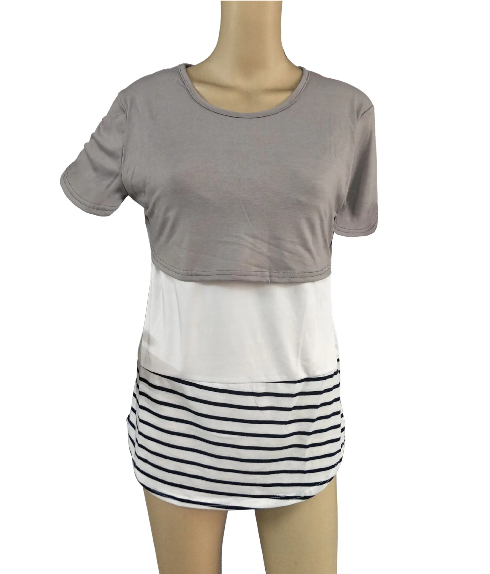 S30162-gray Подростковая одежда для беременных, рубашки для кормящих, летняя футболка с коротким рукавом, топы для грудного вскармливания, женская одежда размера плюс, для беременных - Цвет: S30162-gray