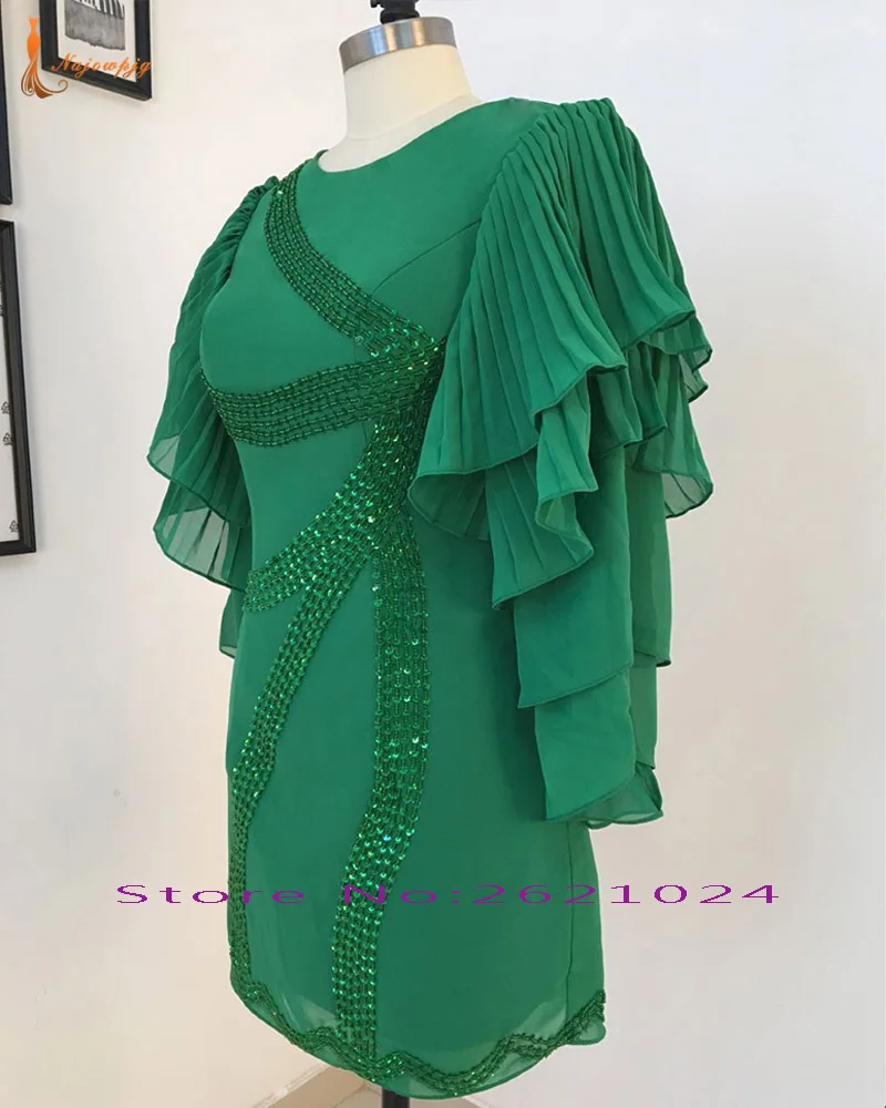 Hire Lnyer Custom Fit Open Back Pleat Long Sleeve Shiny Beading Sequins Green Chiffon Cocktail Party Dress vestidos de coctel | Свадьбы и